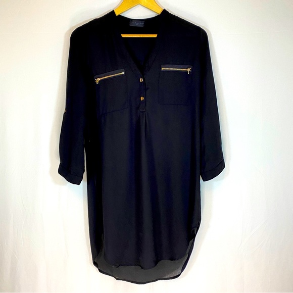 Town House Shops sheer black blouse dress, size Medium - Picture 2 of 10